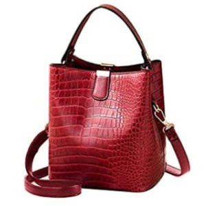 Alligator Bucket PU Purse Crossbody Bag (Red)